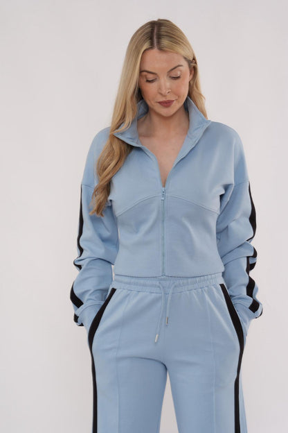 Striped Zip Up Sweatshirt & Wide Leg Joggers Tracksuit