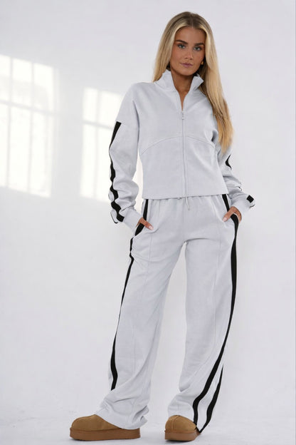 Striped Zip Up Sweatshirt & Wide Leg Joggers Tracksuit