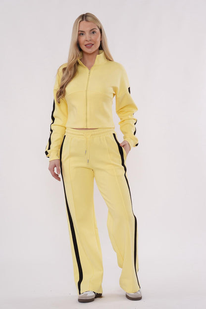 Striped Zip Up Sweatshirt & Wide Leg Joggers Tracksuit