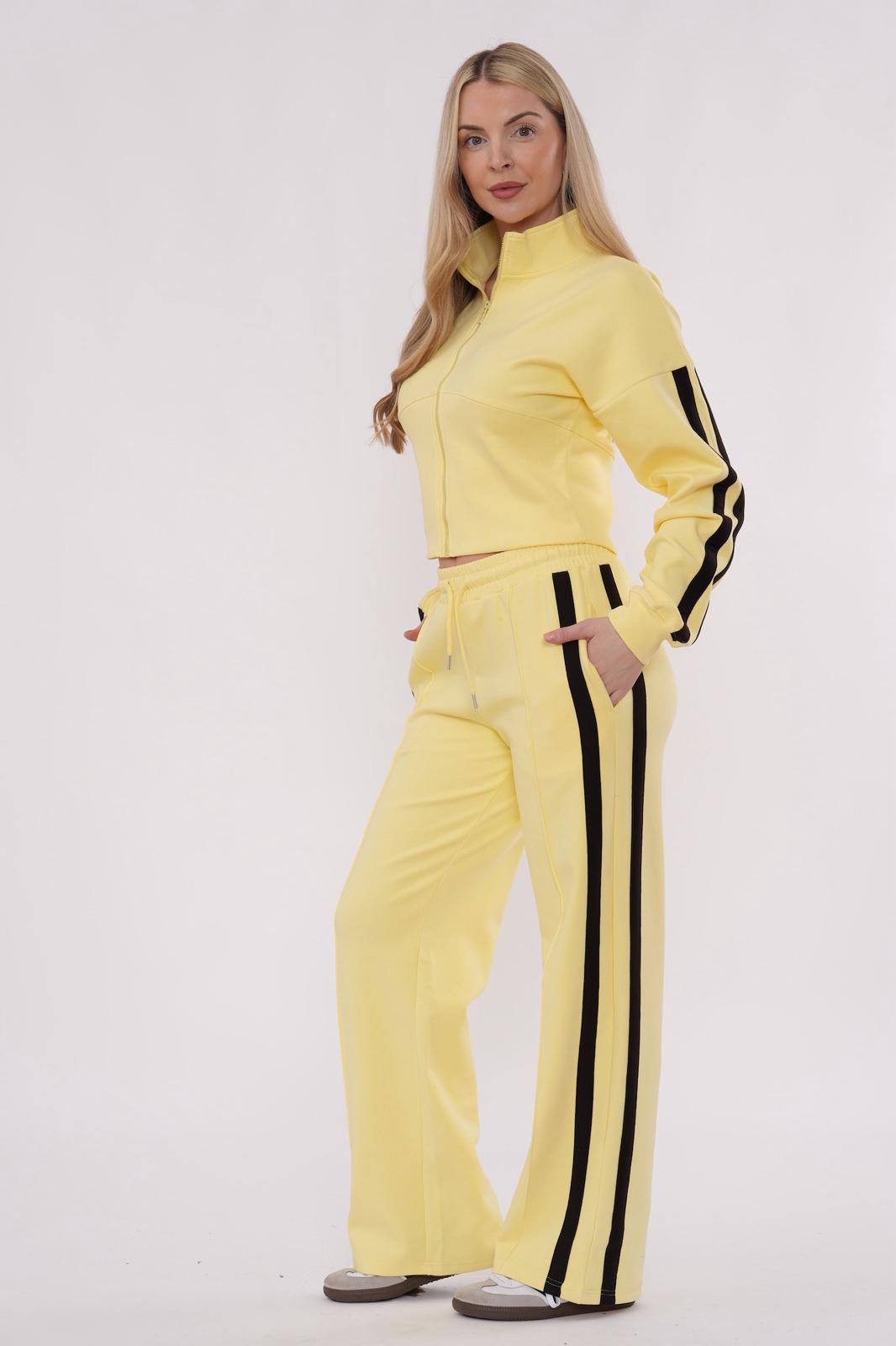 Striped Zip Up Sweatshirt & Wide Leg Joggers Tracksuit