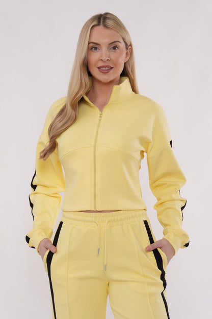 Striped Zip Up Sweatshirt & Wide Leg Joggers Tracksuit
