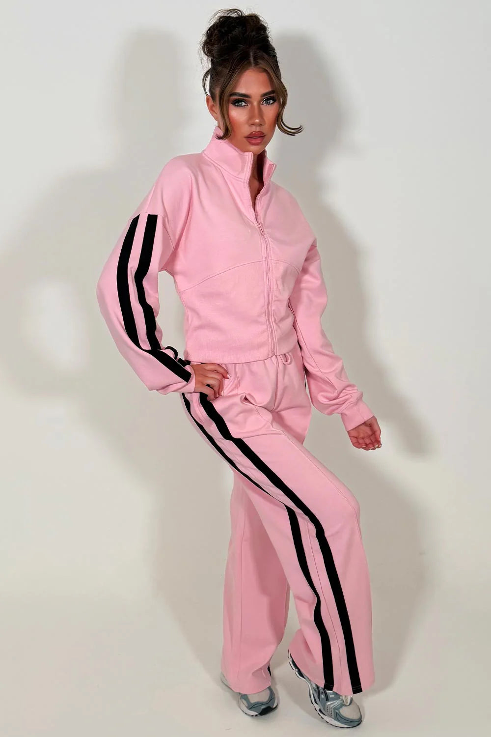 Striped Zip Up Sweatshirt & Wide Leg Joggers Tracksuit