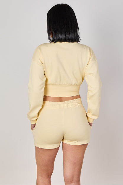 Cropped High Collar Zip-Up Sweatshirt & Shorts Co-Ord Set