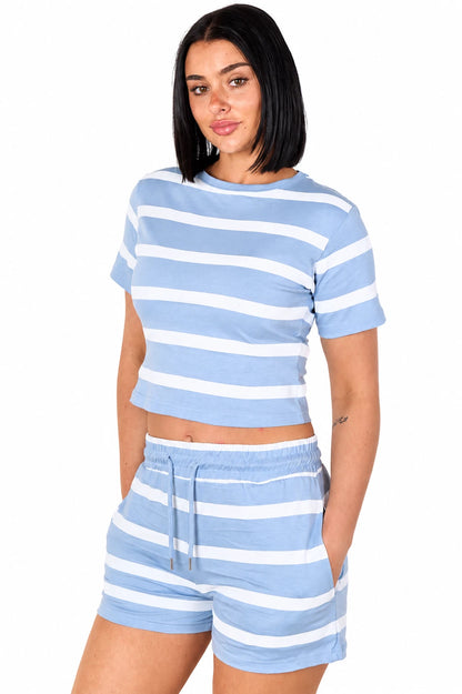 Short Sleeve Striped Crop Top And Shorts Set 2-Piece Loungewear