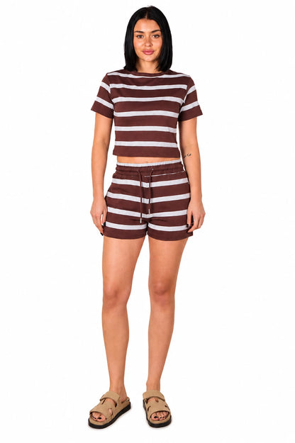 Short Sleeve Striped Crop Top And Shorts Set 2-Piece Loungewear