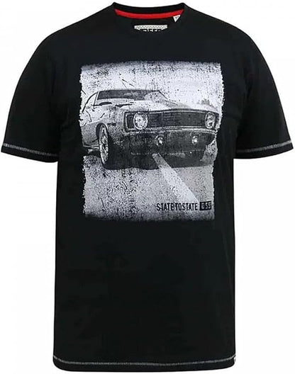 D555 Black Retro Car Print T-Shirt Plus Size