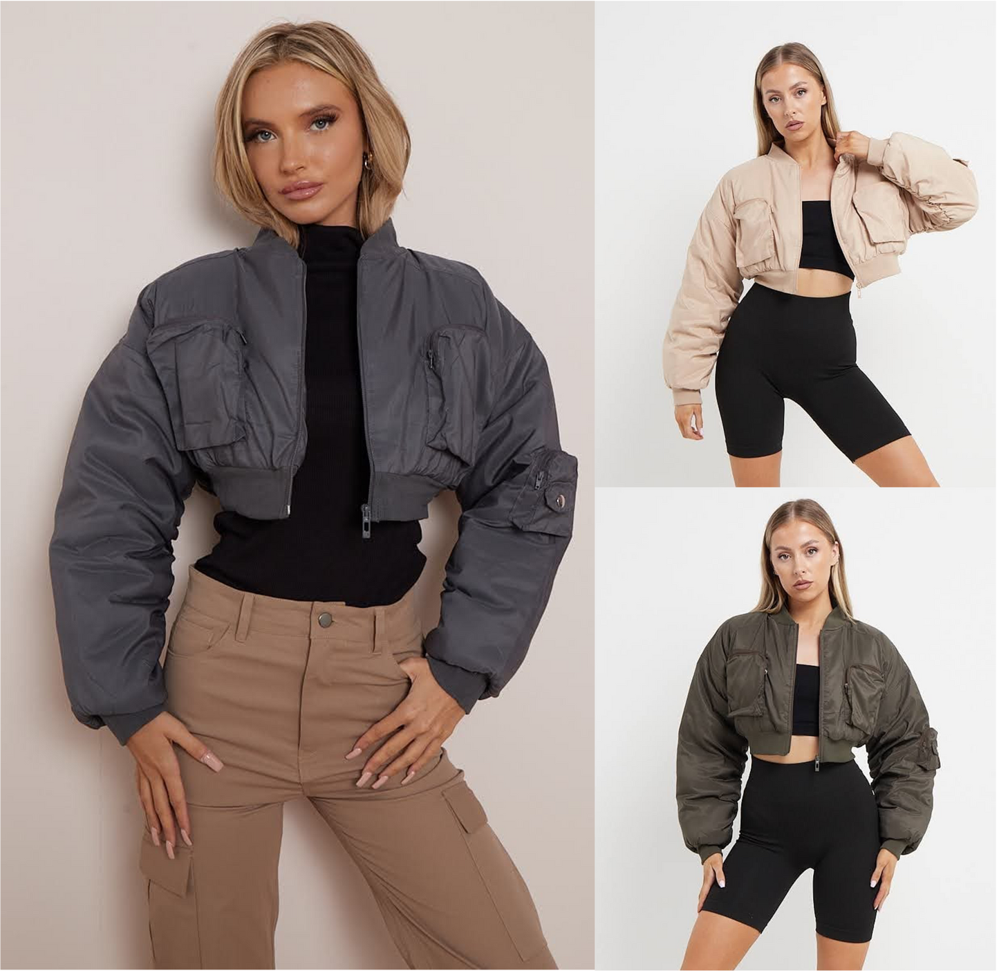 Cropped Utility Pocket Bomber Jacket