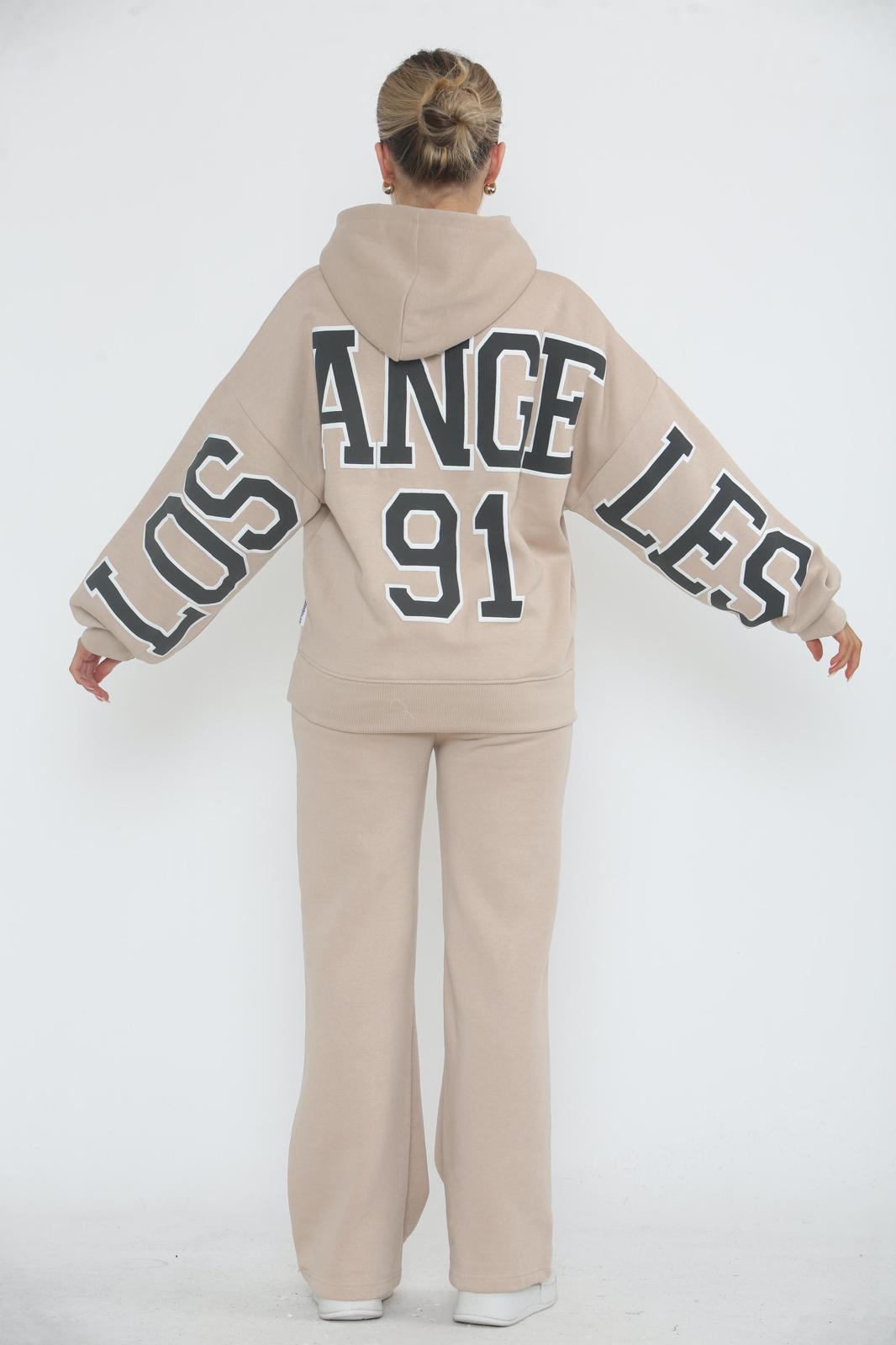 Oversized Los Angeles 91 Hoodie & Wide Leg Joggers Tracksuit