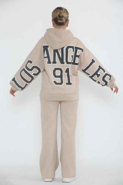 Oversized Los Angeles 91 Hoodie & Wide Leg Joggers Tracksuit