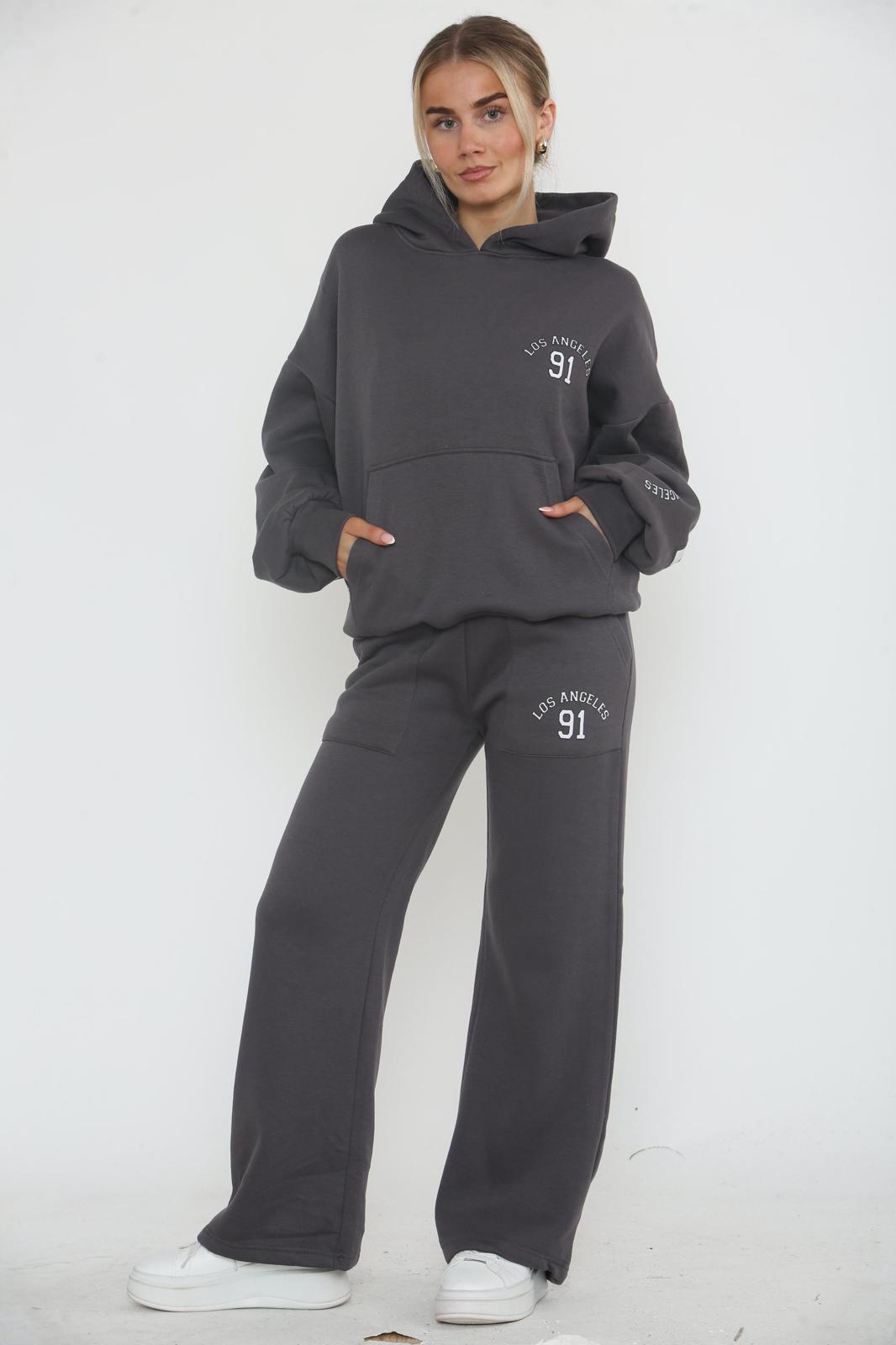 Oversized Los Angeles 91 Hoodie & Wide Leg Joggers Tracksuit