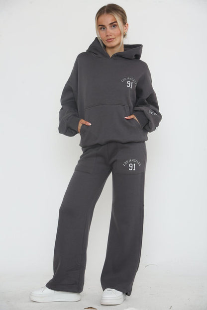 Oversized Los Angeles 91 Hoodie & Wide Leg Joggers Tracksuit