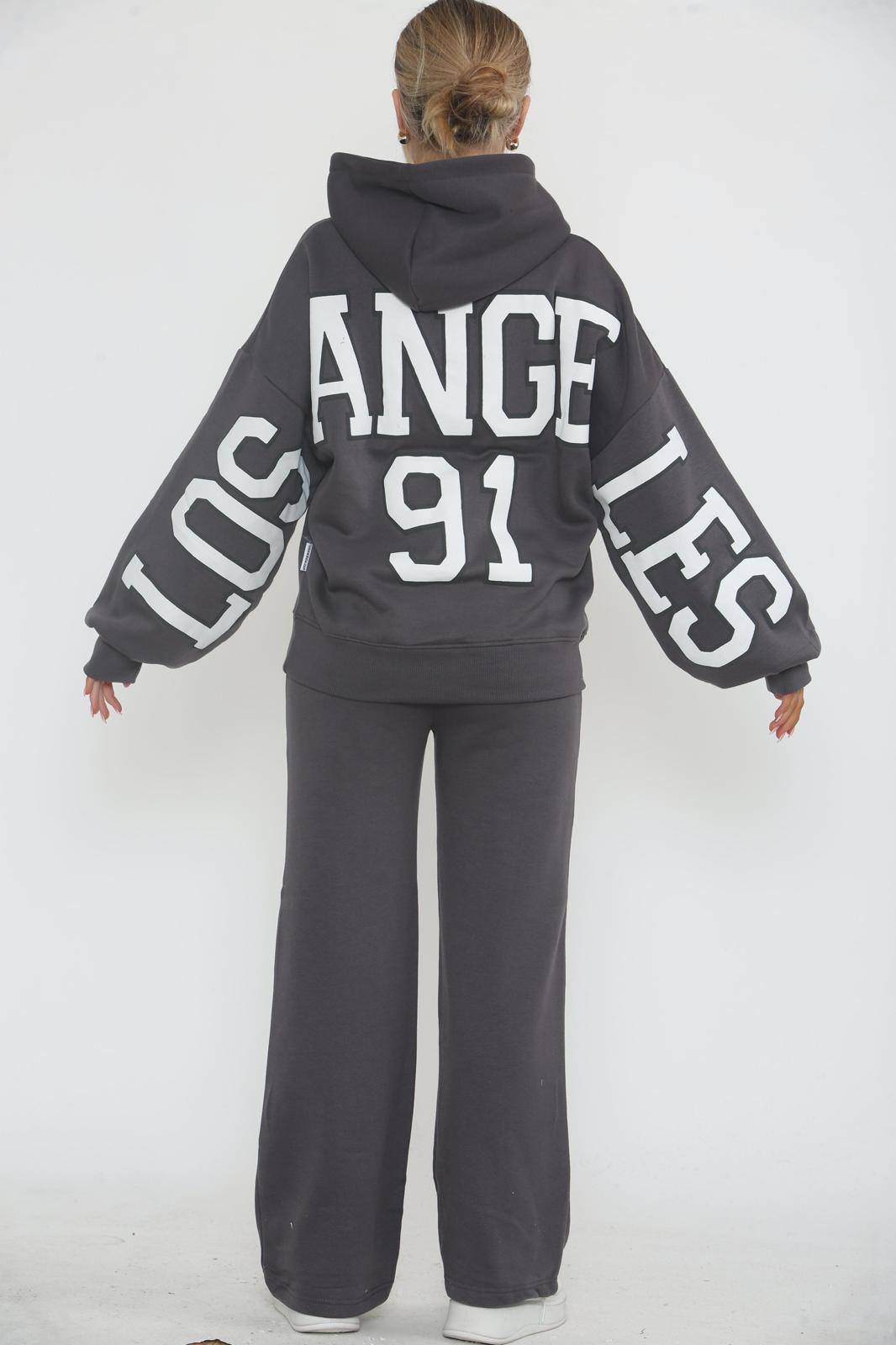 Oversized Los Angeles 91 Hoodie & Wide Leg Joggers Tracksuit