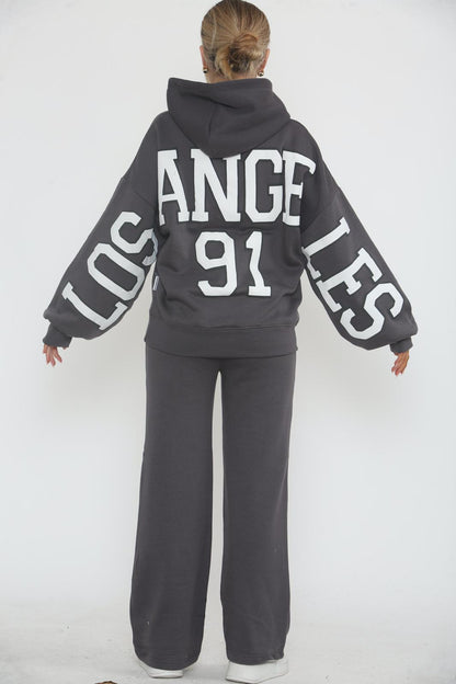 Oversized Los Angeles 91 Hoodie & Wide Leg Joggers Tracksuit