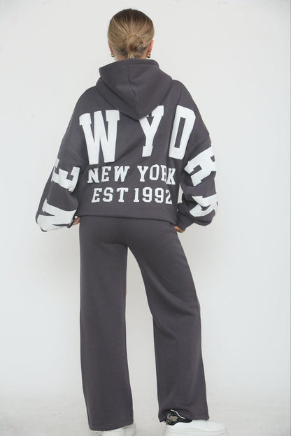 Oversized New York Est 1992 Hoodie & Wide Leg Joggers Tracksuit