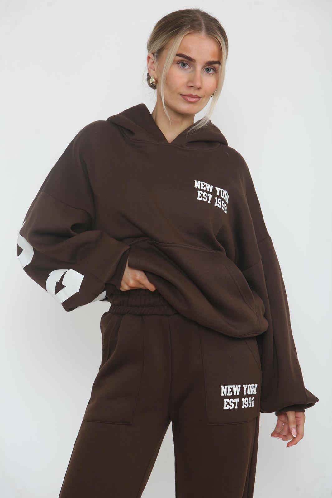 Oversized New York Est 1992 Hoodie & Wide Leg Joggers Tracksuit