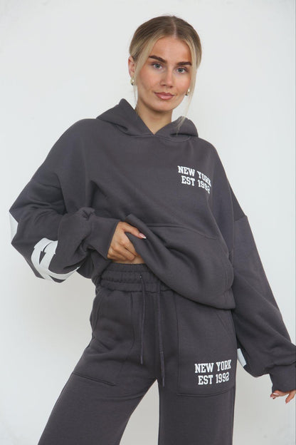 Oversized New York Est 1992 Hoodie & Wide Leg Joggers Tracksuit