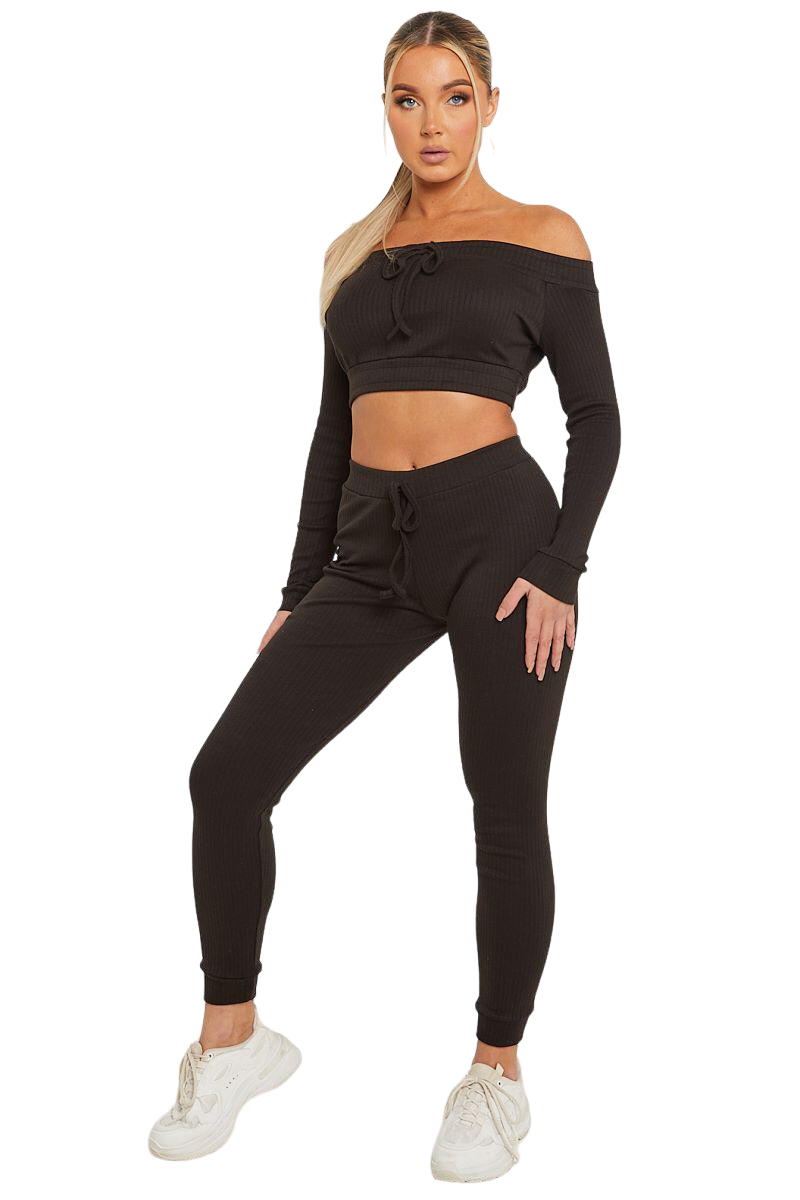 Ribbed Off-Shoulder Top and Leggings Set