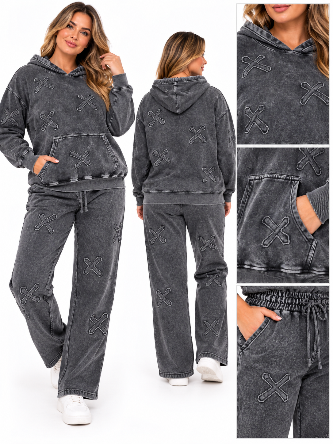 Oversized Hoodie & Cuffed Joggers Tracksuit Plus Size with Cross Detail