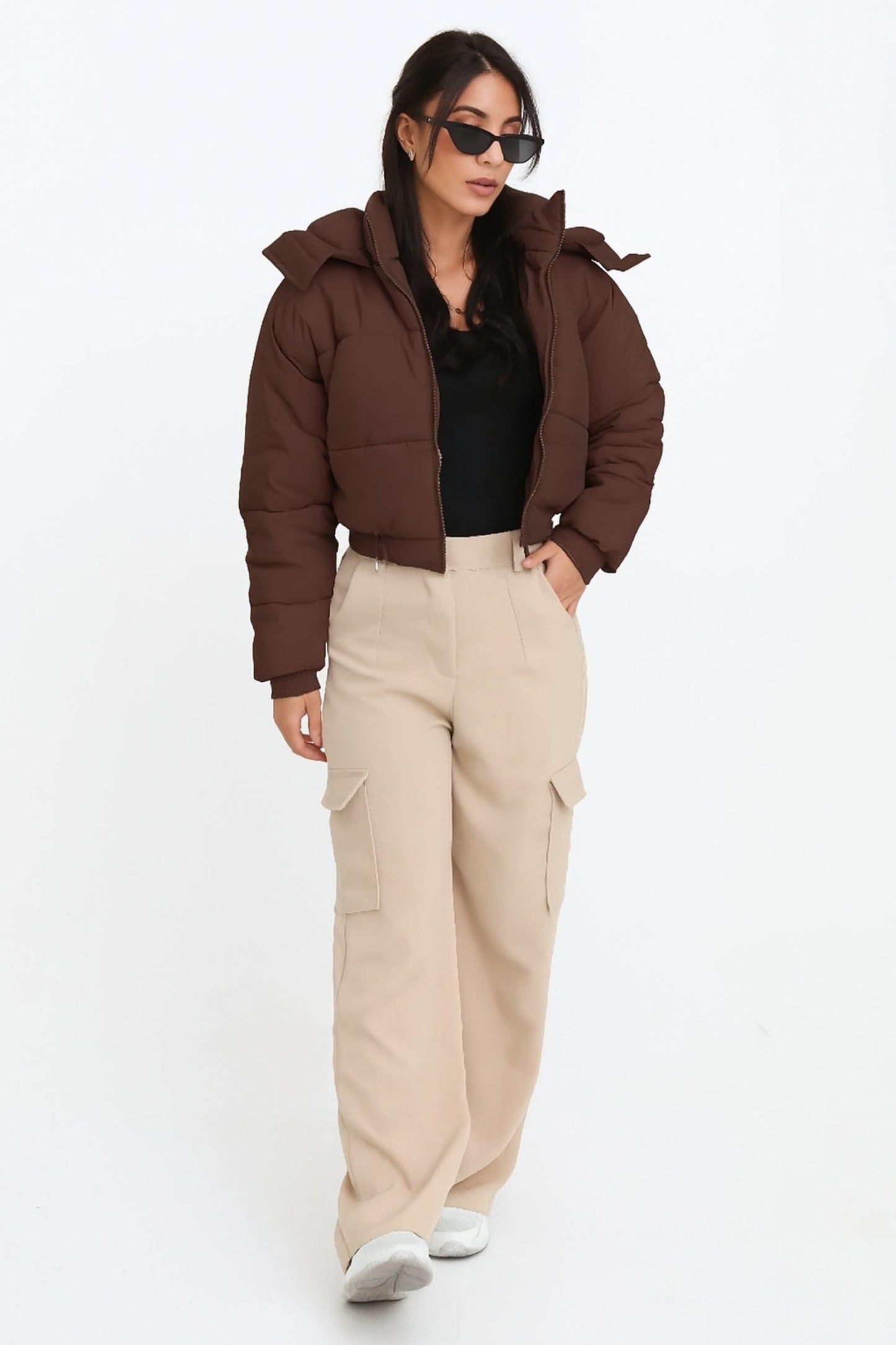 Cropped Puffer Coat with Hood