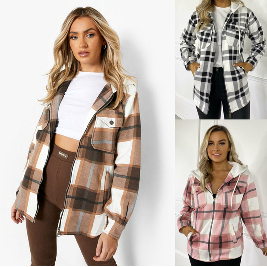 Hooded Oversized Check Shacket