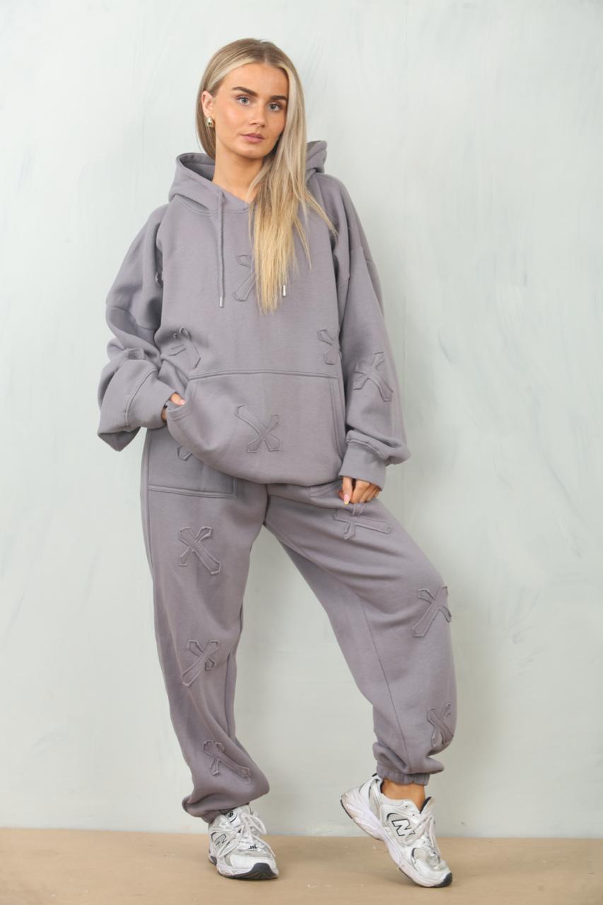 Oversized Hoodie & Cuffed Joggers Tracksuit Plus Size with Cross Detail