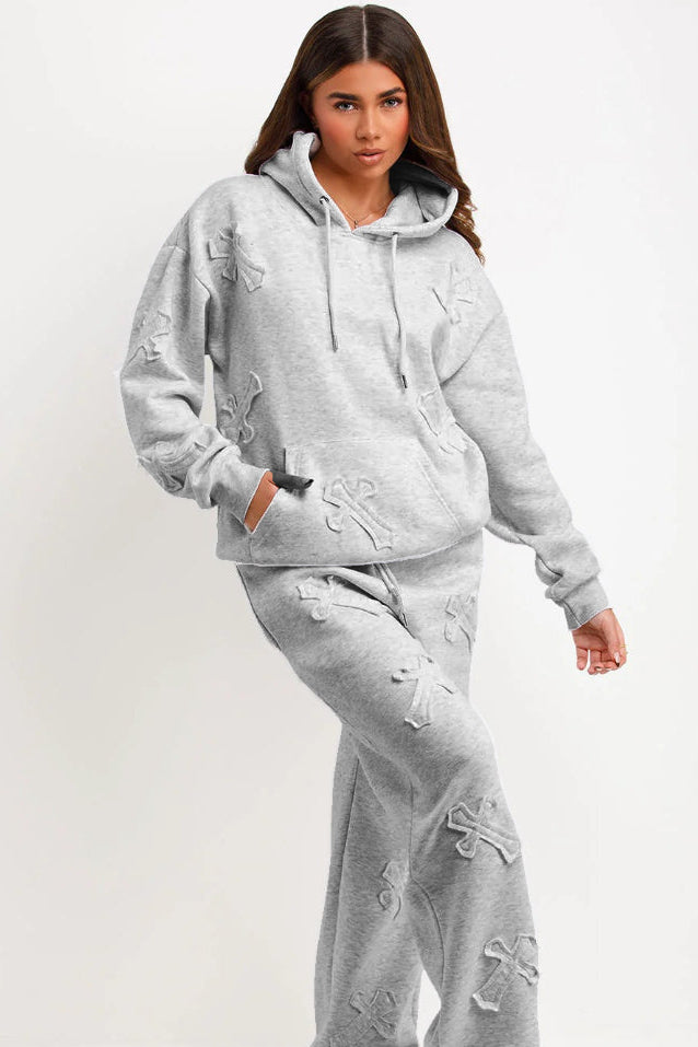 Oversized Hoodie & Cuffed Joggers Tracksuit Plus Size with Cross Detail