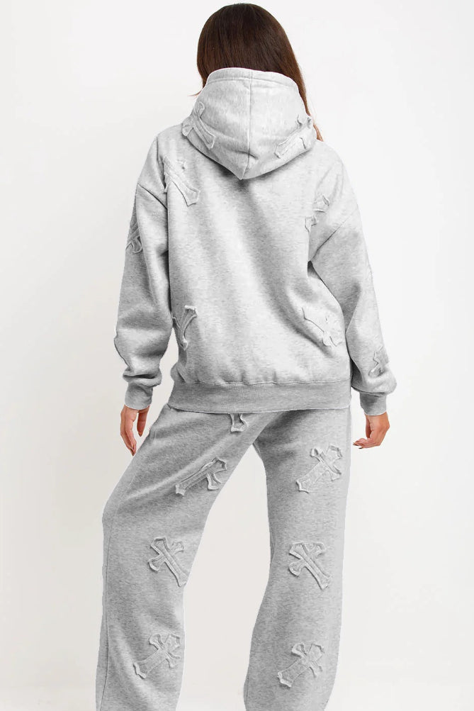 Oversized Hoodie & Cuffed Joggers Tracksuit Plus Size with Cross Detail