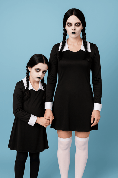 Kids Scary Daughter Wednesday Addams Family Costume