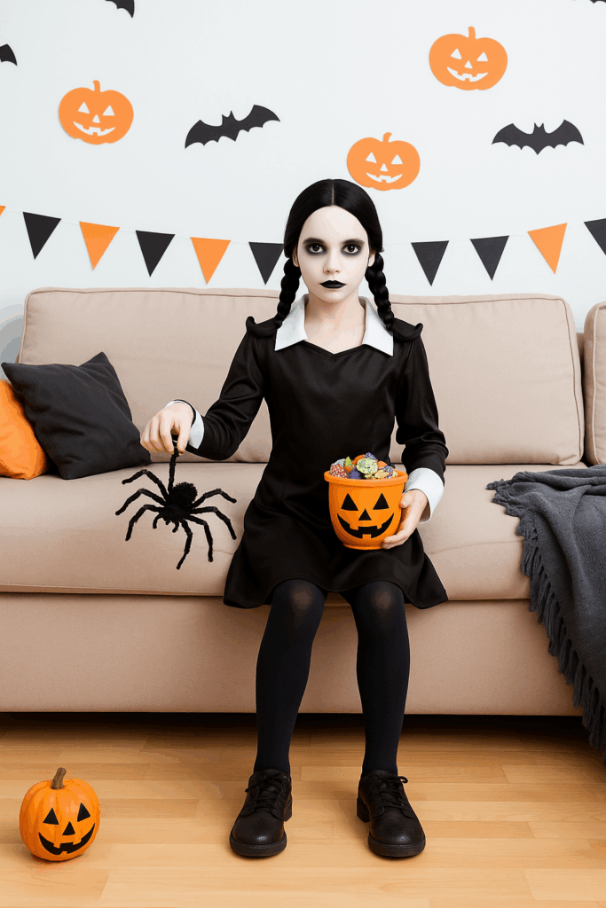 Kids Scary Daughter Wednesday Addams Family Costume