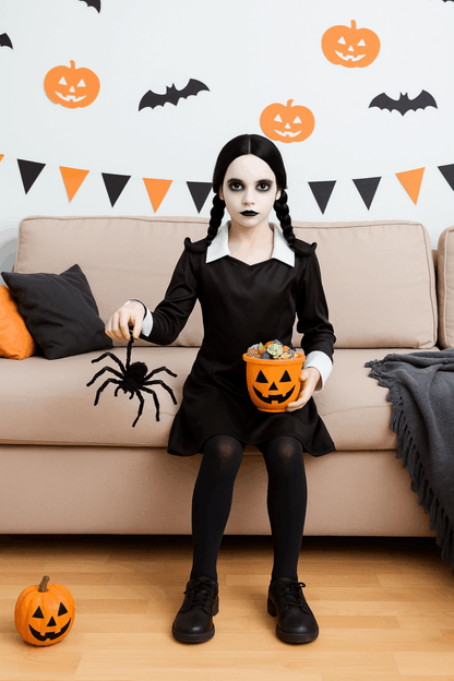 Kids Scary Daughter Wednesday Addams Family Costume
