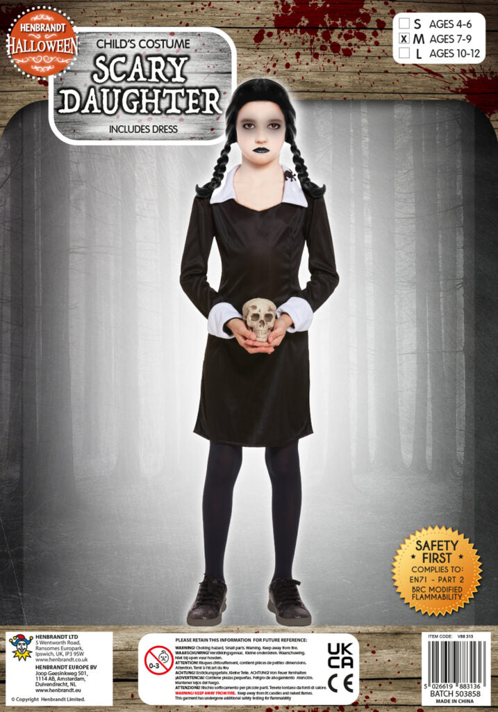 Kids Scary Daughter Wednesday Addams Family Costume