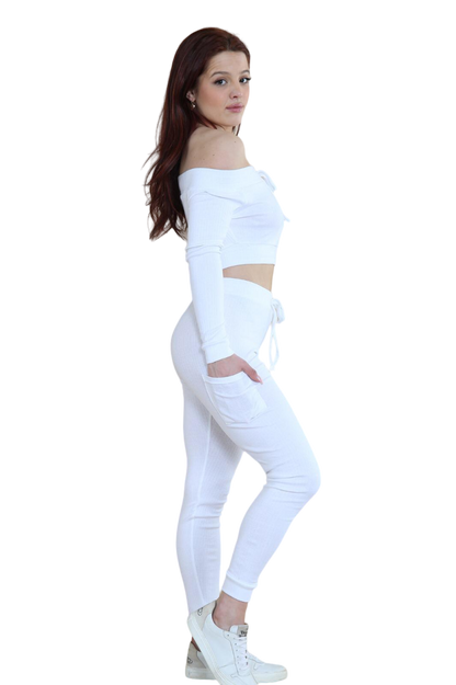 Ribbed Off-Shoulder Top and Leggings Set