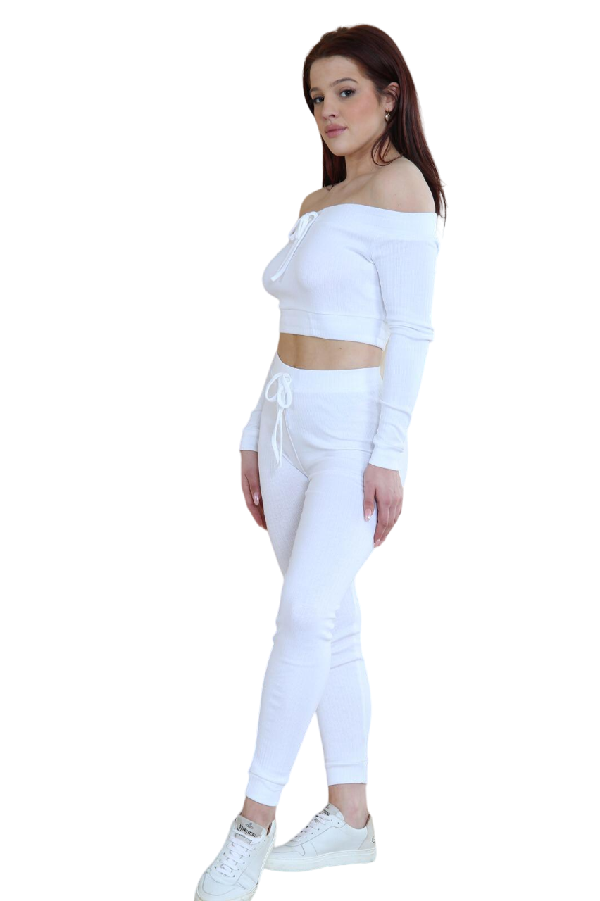 Ribbed Off-Shoulder Top and Leggings Set