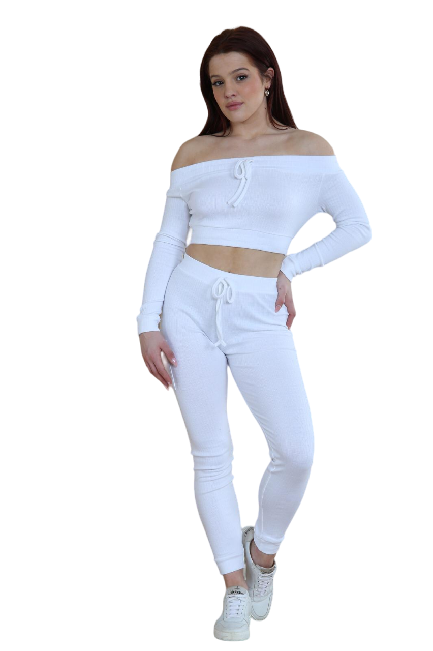 Ribbed Off-Shoulder Top and Leggings Set