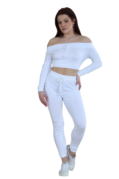 Ribbed Off-Shoulder Top and Leggings Set