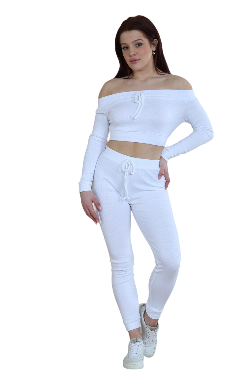 Ribbed Off-Shoulder Top and Leggings Co-ord