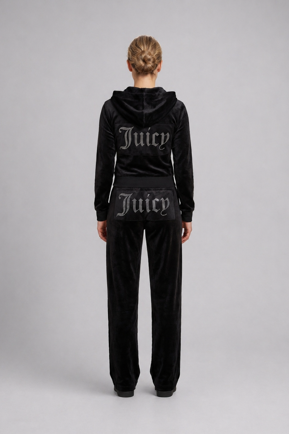 Cropped Hoodie & Jogger Juicy Rhinestone Velour Tracksuit Set
