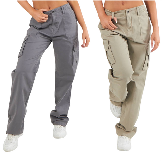 Combat Stretch Open Hem Low Waist Cotton Cargo Trousers