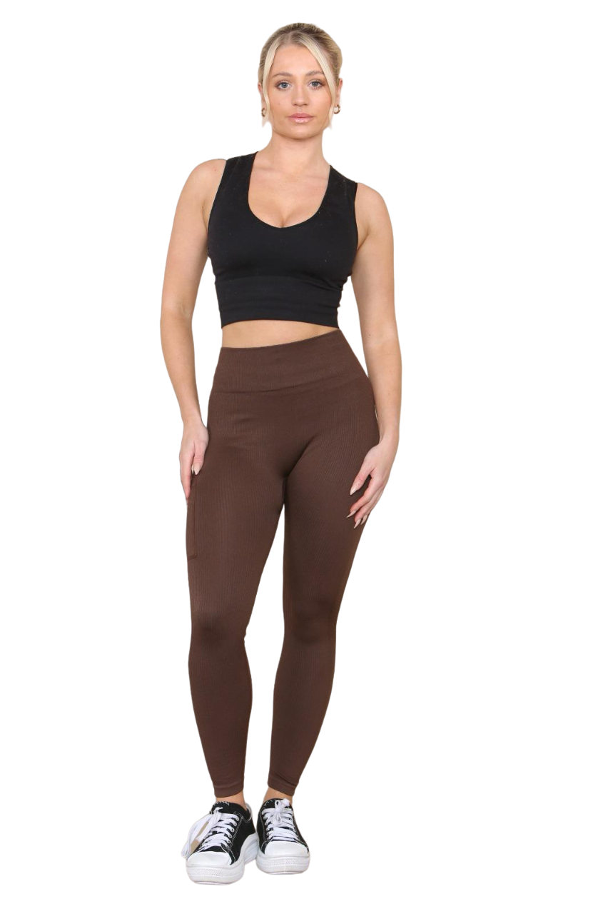 High Waisted Ribbed Leggings with Side Pocket
