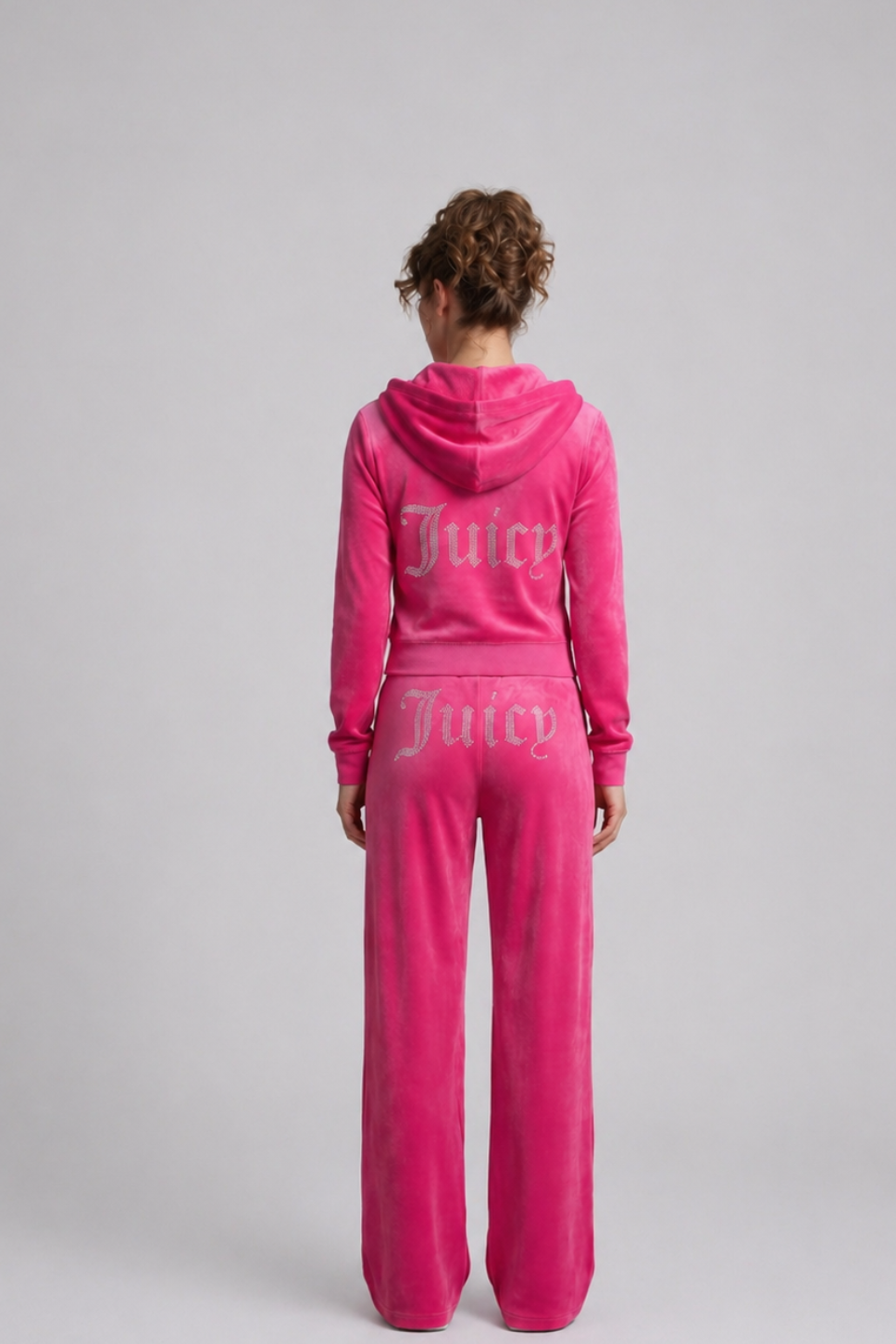 Cropped Hoodie & Jogger Juicy Rhinestone Velour Tracksuit Set