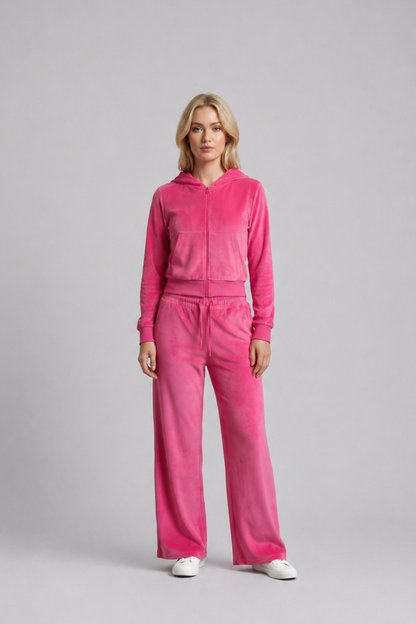 Cropped Hoodie & Jogger Juicy Rhinestone Velour Tracksuit Set