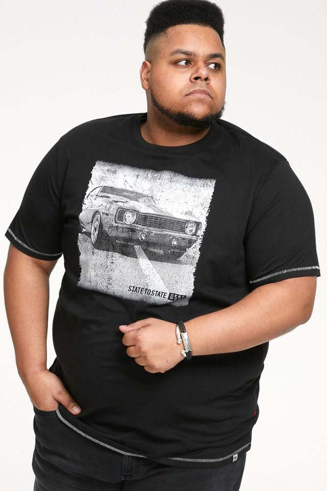 D555 Black Retro Car Print T-Shirt Plus Size
