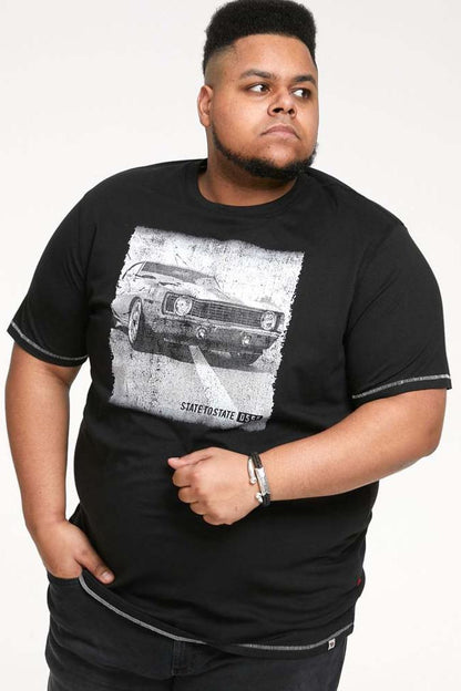 D555 Black Retro Car Print T-Shirt Plus Size