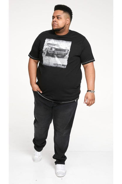 D555 Black Retro Car Print T-Shirt Plus Size