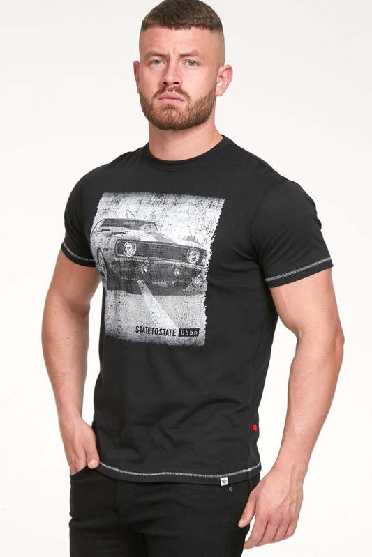 D555 Black Retro Car Print T-Shirt Plus Size