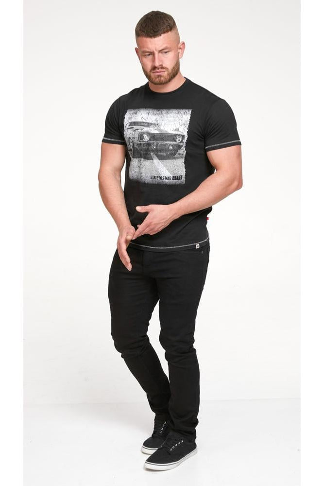 D555 Black Retro Car Print T-Shirt Plus Size