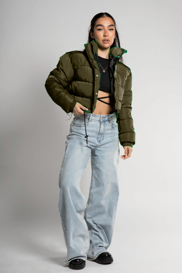 Cropped Puffer Coat Padded Quilted Jacket