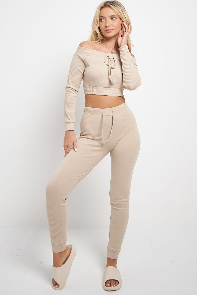 Ribbed Off-Shoulder Top and Leggings Set