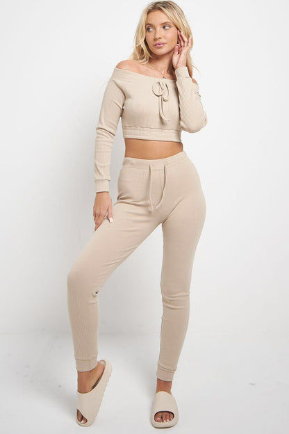 Ribbed Off-Shoulder Top and Leggings Set