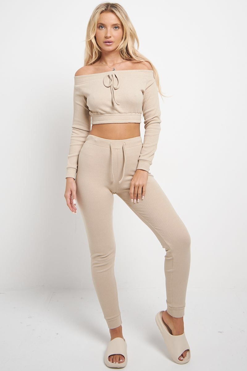 Ribbed Off-Shoulder Top and Leggings Set